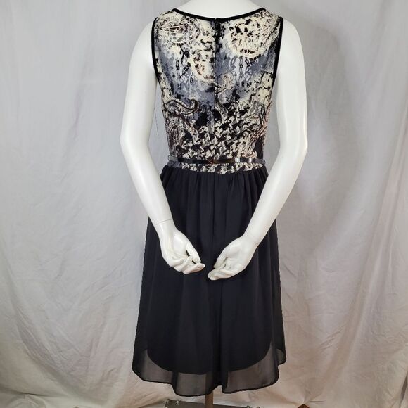 AB Studio Lined Sleeveless Mesh Bodice Zipper Back Belted Dress Size 10 - Picture 3 of 12